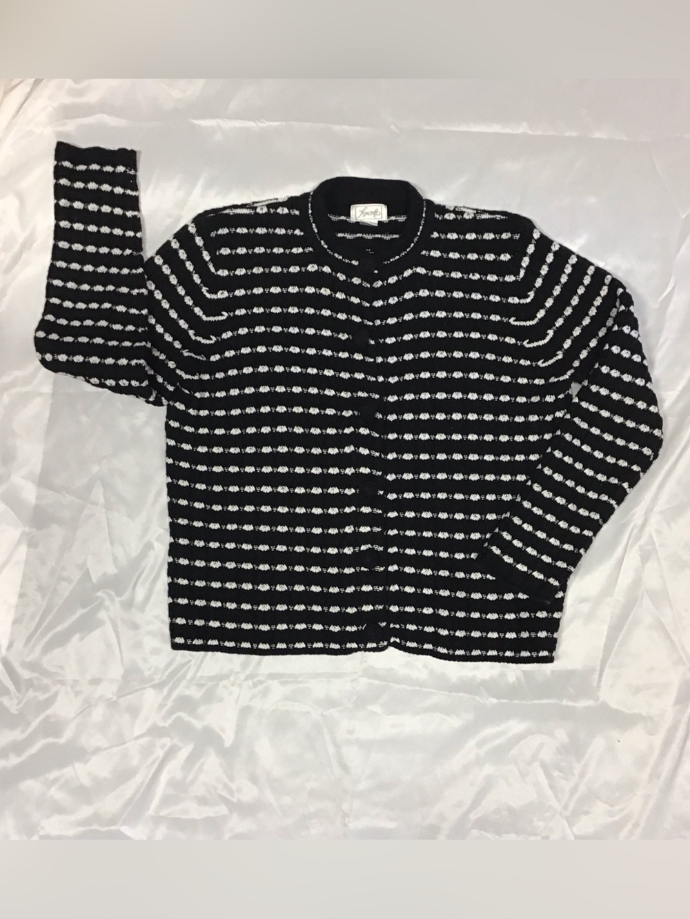 Foxcroft Black & White Striped Knit Cardigan